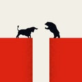 Bull vs bear market vector concept. Symbol of stock market up and down fluctuation, financial trading. Royalty Free Stock Photo