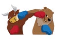 Bull vs bear symbol of stock market trend illustration red blue