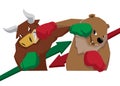 Bull vs bear symbol of stock market trend illustration arrow green red