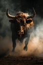 bull with wide black horns running