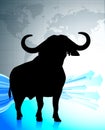 Bull on world map background