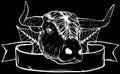 bull's head in white line on black background Royalty Free Stock Photo