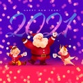 Happy New year illustration with 2021 numbers, Santa Claus, boy elf