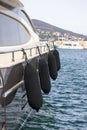 Bullbar for ship in black on a luxury yacht in marina of Saint Tropez on Cote d'Azur, French Riviera Royalty Free Stock Photo