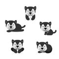 Cute Siberian Husky Dog cartoon in different poses. Vector illustration.