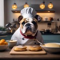 A bulldog as a chef, with a chefs hat and a tiny spatula flipping pancakes5