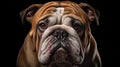 A Bulldog, captured in a portrait, emanates a sense of resilience, with a wrinkled face, a muscular