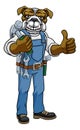 Bulldog Mascot Carpenter Handyman Holding Hammer Royalty Free Stock Photo