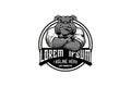 Bulldog cartoon martial arts athletes with kimono round emblem logo vector template