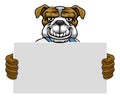 Bulldog Cartoon Mascot Handyman Holding Sign Royalty Free Stock Photo