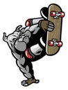 Bulldog character playing skateboard