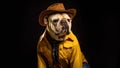 Bulldog Dog Dressed As A Cowboy On Dark Background