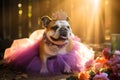 Bulldog Dog Dressed As A Fairy At Work