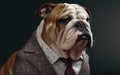 Bulldog dog wearing a business suite studio portrait