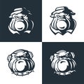 Bulldog head mascot black and white set