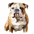 Realistic Watercolor Bulldog Painting On White Background