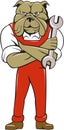 Bulldog Mechanic Arms Crossed Spanner Cartoon