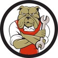 Bulldog Mechanic Arms Crossed Spanner Circle Cartoon