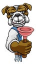 Bulldog Plumber Cartoon Mascot Holding Plunger Royalty Free Stock Photo