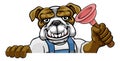 Bulldog Plumber Cartoon Mascot Holding Plunger Royalty Free Stock Photo