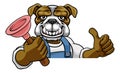 Bulldog Plumber Cartoon Mascot Holding Plunger