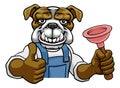 Bulldog Plumber Cartoon Mascot Holding Plunger Royalty Free Stock Photo