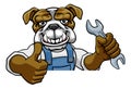 Bulldog Plumber Or Mechanic Holding Spanner