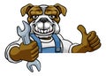 Bulldog Plumber Or Mechanic Holding Spanner Royalty Free Stock Photo