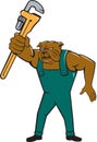 Bulldog Plumber Monkey Wrench Isolated Cartoon