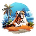 Bulldog resting on the beach on a clean background, Png for Sublimation Printing, Printable art, Pet, Animals. Illustration, Royalty Free Stock Photo