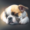 Bulldog sleeping activity photoshoot. Bulldog cute breed in relax sleep pose studio shoot photograph.