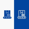 Bulldozer, Construction, Crane Line and Glyph Solid icon Blue banner Line and Glyph Solid icon Blue banner