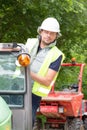 Bulldozer Construction man Worker on His Heavy Duty