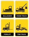 Bulldozer, crane, tow truck