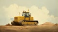 Digital Painting Of A Bull Dozer In The Desert