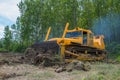 Bulldozer. Eradicating forest. Royalty Free Stock Photo