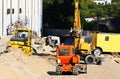 Bulldozer, excavator and compactor on construction Royalty Free Stock Photo