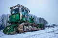 Bulldozer frozen on a construction site