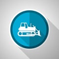 Bulldozer, heavy machine, tractor symbol, flat design vector blue icon with long shadow Royalty Free Stock Photo