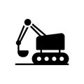 Black solid icon for Bulldozer, excavator and road