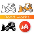 Bulldozer icon. Road works industrial truck. Dozer for ground loading. Excavator for construction. Agricultural Royalty Free Stock Photo