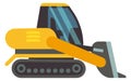 Bulldozer icon. Yellow machine. Industrial cartoon transport