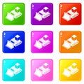 Bulldozer icons set 9 color collection