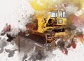 Bulldozer illustration color art grunge drawing vintage