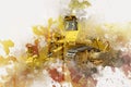 Bulldozer illustration color art grunge drawing vintage