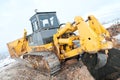 Bulldozer loader at winter frozen