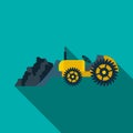 Bulldozer loading coal icon, flat style