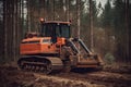 a bulldozer in the middle of a forest