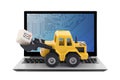 Bulldozer with new email graphic on computer key on laptop Royalty Free Stock Photo