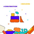 Bulldozer, road scraper filled line icon, simple illustration